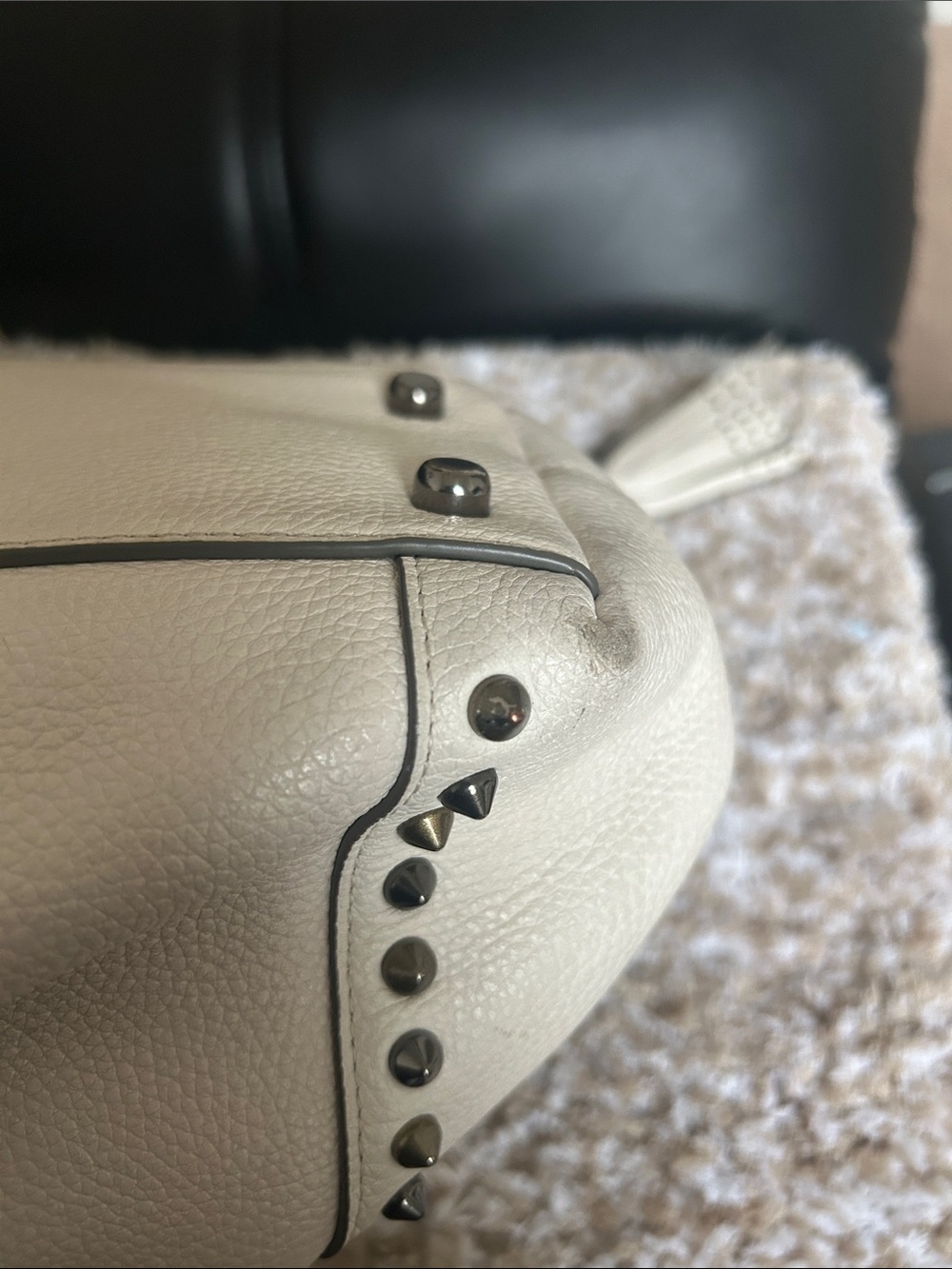 Coach Ivory Pebbled Leather Studded Shoulder Bag - Picture 7 of 9